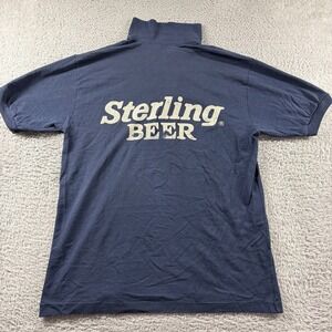 VINTAGE Sterling Beer Polo Shirt Mens Medium Screen Stars Navy Blue Paper Thin
